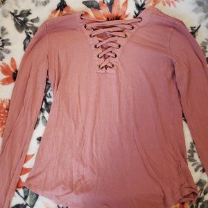 lace-up pink long-sleeve